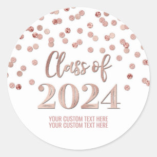 Sticker Rond Rose Gold Confetti Graduation 2024