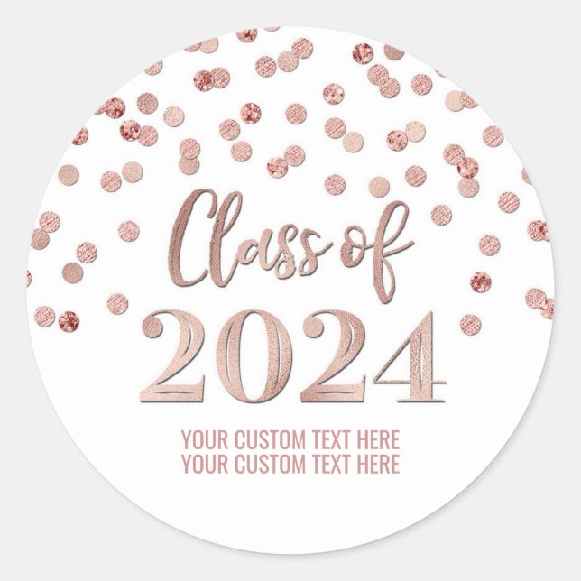 Sticker Rond Rose Gold Confetti Graduation 2024 (Devant)