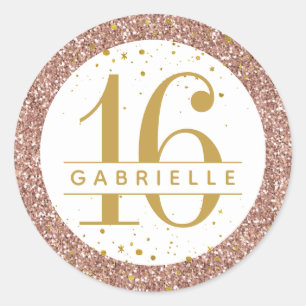 Sticker Rond Rose Gold Confetti Parties scintillant Anniversair