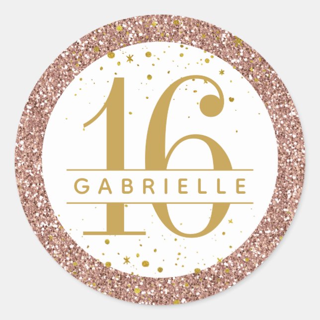 Sticker Rond Rose Gold Confetti Parties scintillant Anniversair (Devant)