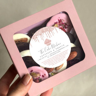 Sticker Rond Rose Gold Cupcake Parties scintillant Drives Baker