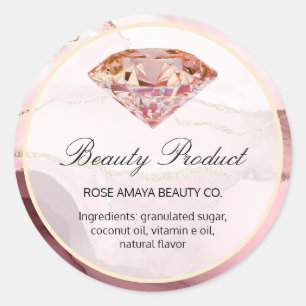 Sticker Rond Rose Gold Diamond Marbre Agate Beauté Spa Produit