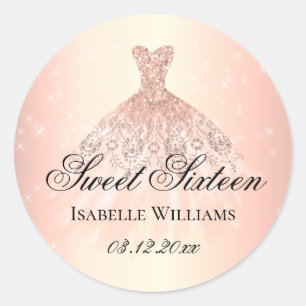 Sticker Rond Rose Gold Élégant Sweet 16