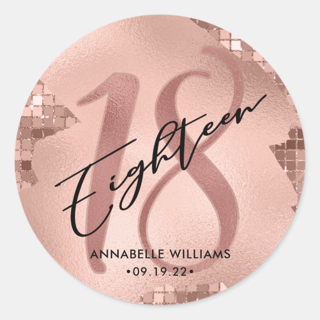 Sticker Rond Rose Gold Faux Foil 18e anniversaire (Devant)