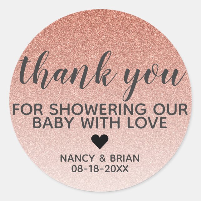 Sticker Rond Rose Gold Faux Parties scintillant fille Baby show (Devant)