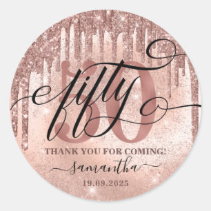 Sticker Rond Rose Gold Faux Parties scintillant & Foil 50e fête