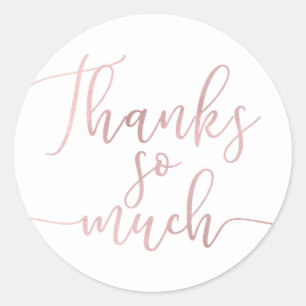 Sticker Rond Rose Gold Feuille Script Merci Merci Beaucoup