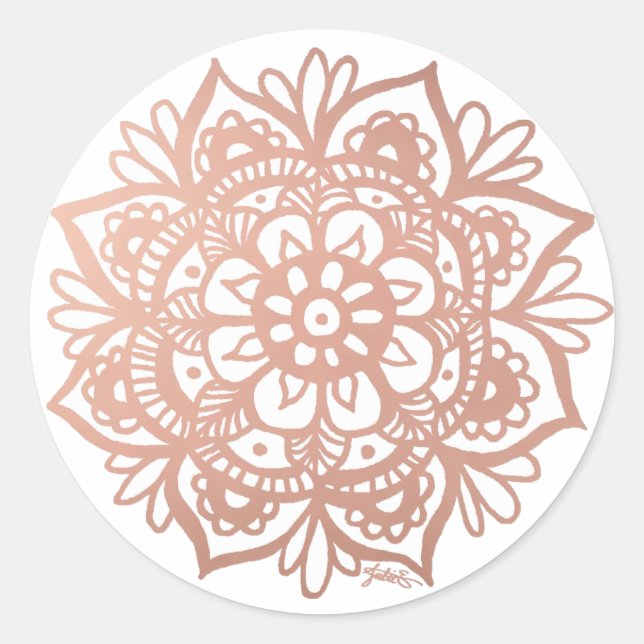 Sticker Rond Rose Gold Fleur de Mandala Rose (Devant)
