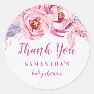 Sticker Rond Rose Gold Floral rose violet bébé Baby shower fil