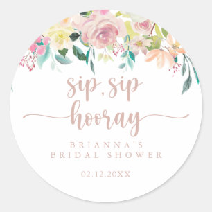 Sticker Rond Rose Gold Floral Sip Sip Hooray Enterrement de Vie