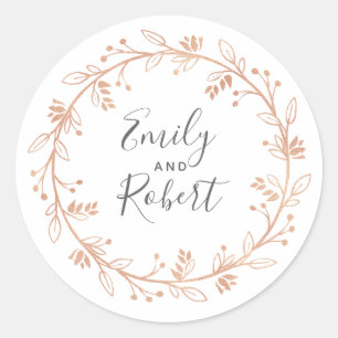Sticker Rond Rose Gold Floral Wreath Mariage moderne