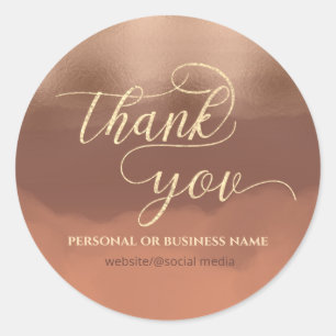 Sticker Rond Rose gold foil cannelle cantaloupe aquarelle