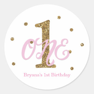 Sticker Rond Rose & Gold Girls ONE 1er anniversaire fête Favori