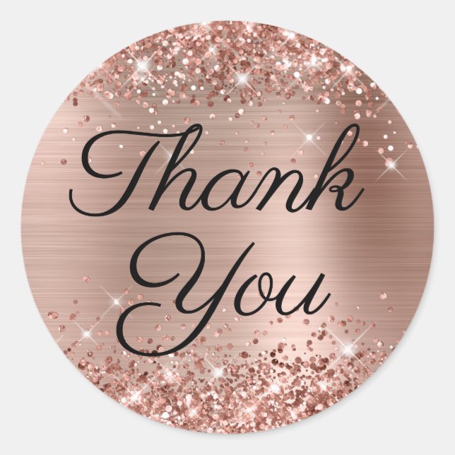 Sticker Rond Rose Gold Glittery Elegant Merci de calligraphie (Devant)
