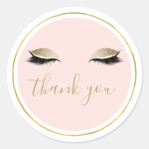 Sticker Rond Rose Gold Glitzy Black Eyelashes Merci