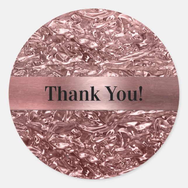 Sticker Rond Rose Gold Liquid Chrome Metallic Chic Party Favori (Devant)
