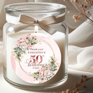 Sticker Rond Rose Gold Luxueux Floral Végétal 50e Anniversaire