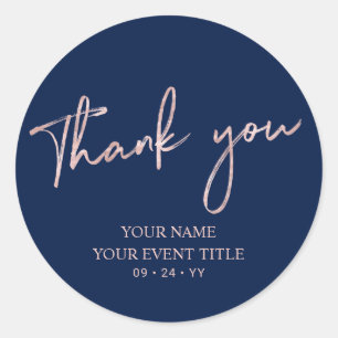 Sticker Rond Rose Gold & Marine Anniversaire Merci Favoriser