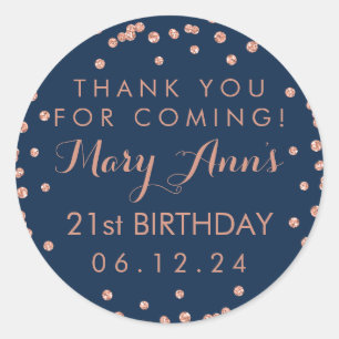 Sticker Rond Rose Gold Marine Merci bleu Anniversaire Confetti