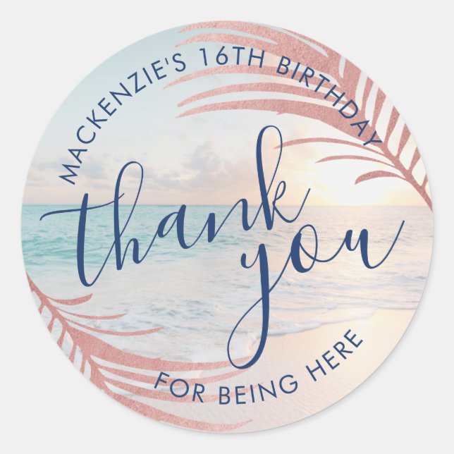 Sticker Rond Rose Gold Merci Beach Anniversaire Privilégier (Devant)