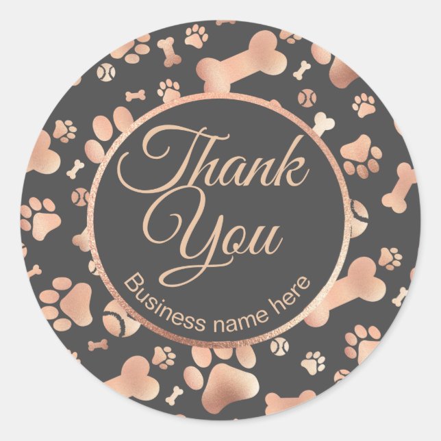 Sticker Rond Rose Gold Merci Chien d'affaires Empreinte de patt (Devant)