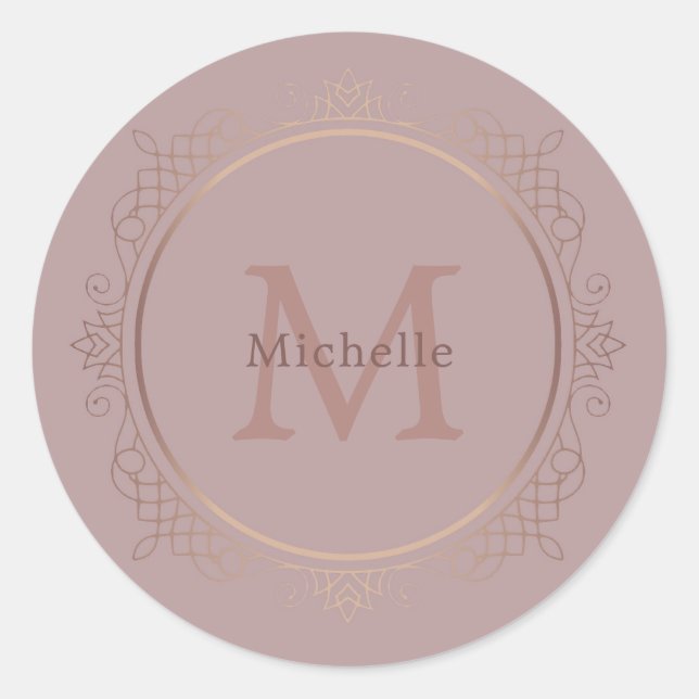 Sticker Rond Rose Gold Monogram Élégant Modèle personnalisé (Devant)