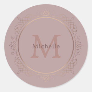 Sticker Rond Rose Gold Monogram Élégant Modèle personnalisé