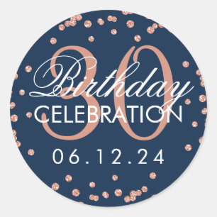 Sticker Rond Rose Gold Navy Blue 30e anniversaire Parties scint