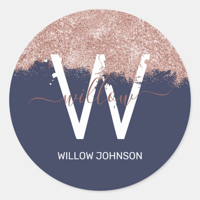 Sticker Rond Rose Gold Navy Blue Girl Parties scintillant pouss (Devant)