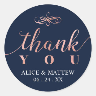 Sticker Rond Rose Gold & Navy   Mariage Merci, Cadeau