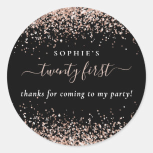 Sticker Rond Rose Gold Nom de la Parties scintillant Merci 21e