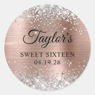 Sticker Rond Rose Gold Pailleté Argent Fête Douze Ans