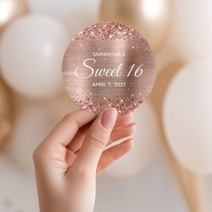 Sticker Rond Rose Gold Pailleté Douce 16