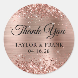 Sticker Rond Rose Gold Pailleté Faire-Part de Remerciements de