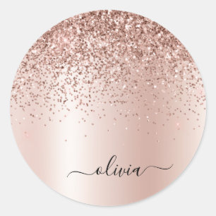 Sticker Rond Rose Gold - Pailleté Rose Blush Monogramme Personn