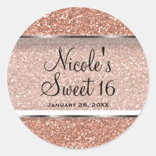 Sticker Rond Rose Gold Pailleté Rose Glamour Cadeau de Mariage