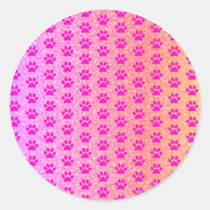 Sticker Rond Rose Gold Paillettes Empreintes de Patte Roses Déc