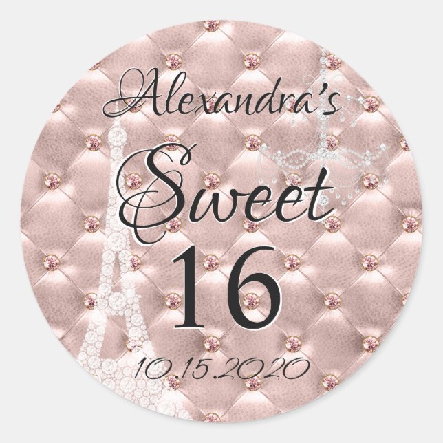 Sticker Rond Rose Gold Paris Sweet sixteen fête d'anniversaire (Devant)