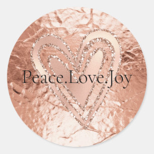 Sticker Rond Rose Gold Parties scintillant Coeur Paix Amour Joi