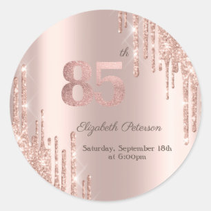 Sticker Rond Rose Gold Parties scintillant Drips 85e fête d'ann