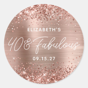 Sticker Rond Rose Gold Parties scintillant Glam Modern Script 4