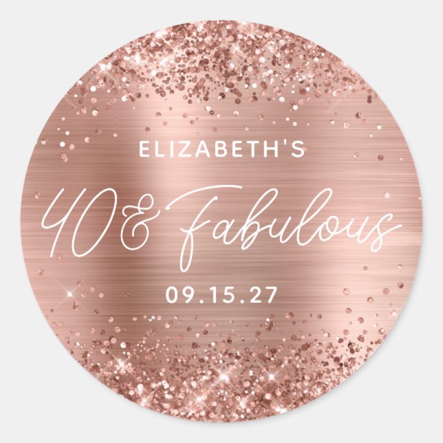 Sticker Rond Rose Gold Parties scintillant Glam Modern Script 4 (Devant)