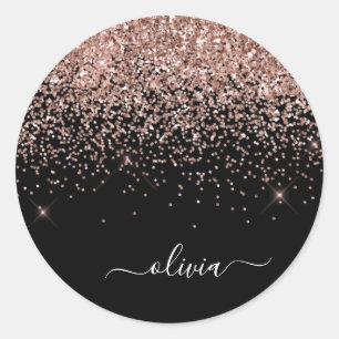 Sticker Rond Rose Gold Parties scintillant métal Monogramme Nom