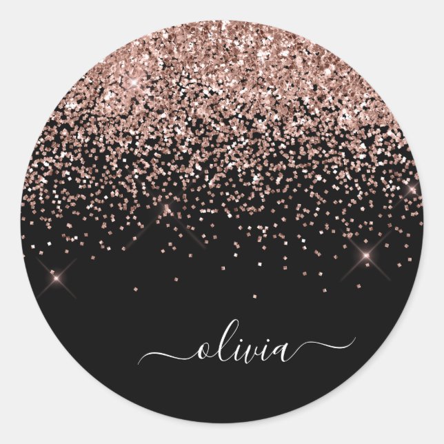Sticker Rond Rose Gold Parties scintillant métal Monogramme Nom (Devant)
