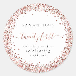 Sticker Rond Rose Gold Parties scintillant Nom du cadre Merci V