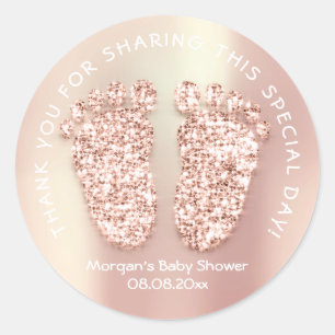 Sticker Rond Rose Gold Parties scintillant Pieds Baby shower Fa