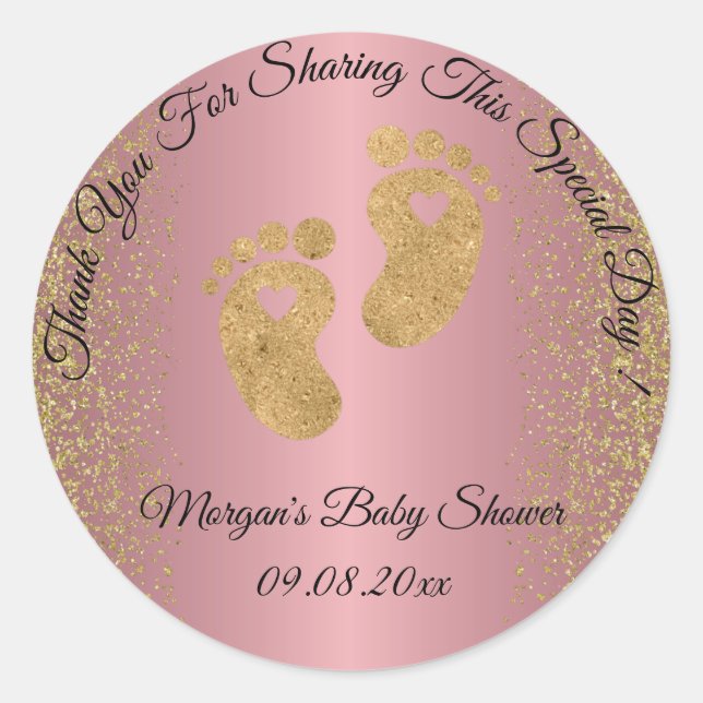 Sticker Rond Rose Gold Parties scintillant Pieds Baby shower Fa (Devant)