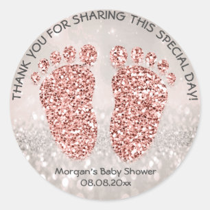Sticker Rond Rose Gold Parties scintillant Pieds Baby shower Fa