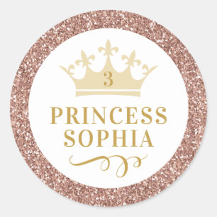 Sticker Rond Rose Gold Parties scintillant Princesse Faveur Sti