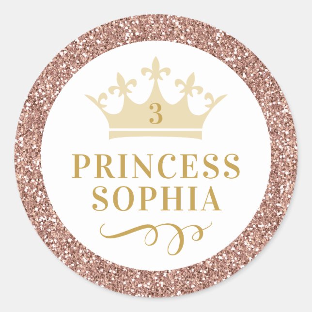 Sticker Rond Rose Gold Parties scintillant Princesse Faveur Sti (Devant)